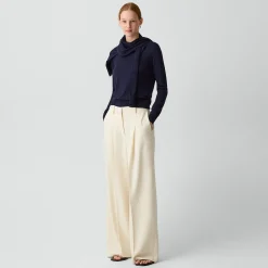 Pleated Wide-Leg Pant, 33'' in Admiral Crepe