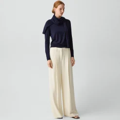 Pleated Wide-Leg Pant, 33'' in Admiral Crepe