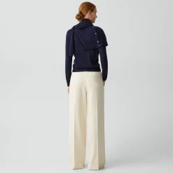 Pleated Wide-Leg Pant, 33'' in Admiral Crepe