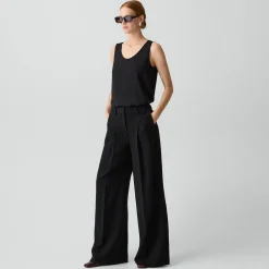 Pleated Wide-Leg Pant, 33'' in Admiral Crepe