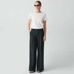 Pleated Wide-Leg Pant, 33'' in Admiral Crepe