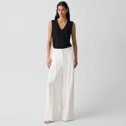 Pleated Wide-Leg Pant in Linen-Viscose
