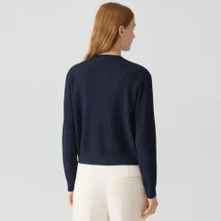 Pointelle Cardigan in Crepe Knit