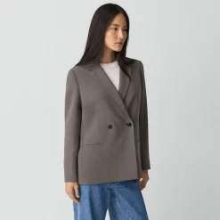 Relaxed Double-Breasted Blazer in Admiral Crepe
