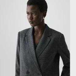 Relaxed Double-Breasted Blazer in Marled Flannel