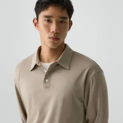 Relaxed Long-Sleeve Polo Shirt in Cotton Jersey