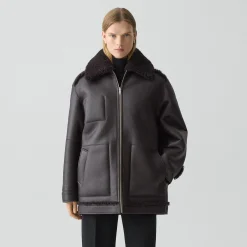 Reversible Cocoon Coat in Shearling