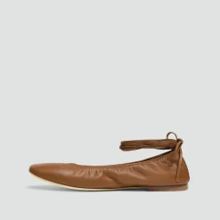 Ruched Ballet Flat in Smooth Leather