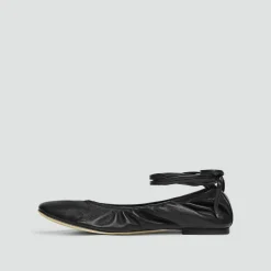 Ruched Ballet Flat in Smooth Leather