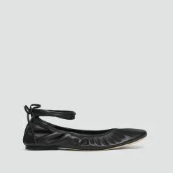 Ruched Ballet Flat in Smooth Leather