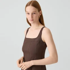 Seamed Square Neck Dress in Good Linen