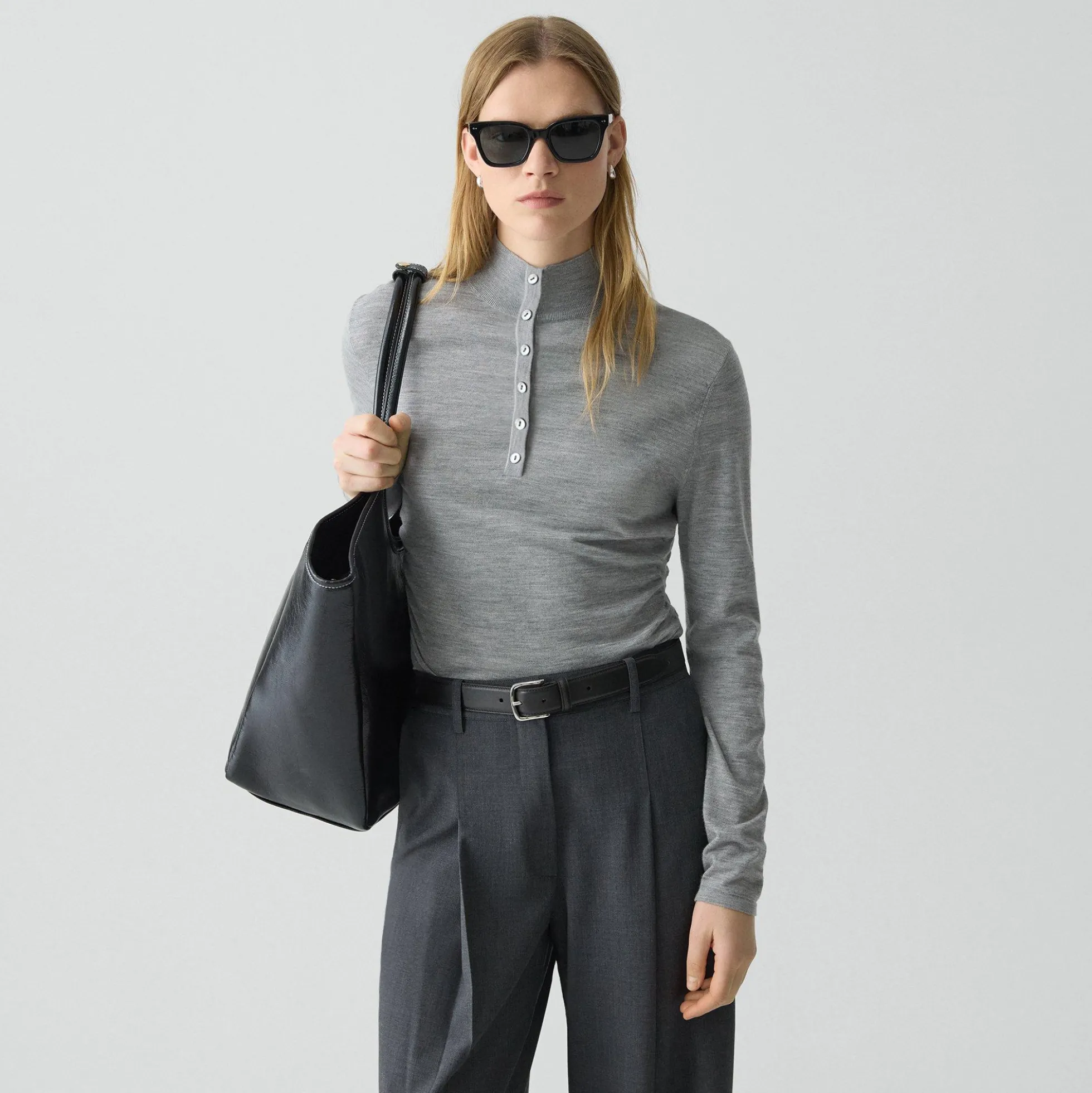 Shirred Henley Sweater in Regal Wool