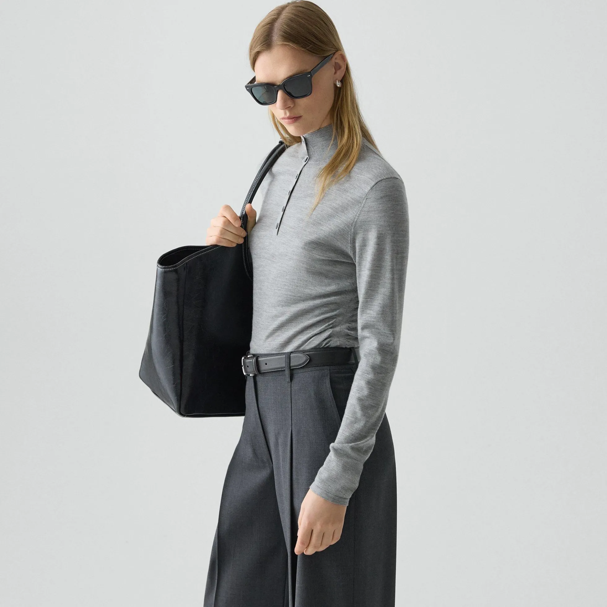 Shirred Henley Sweater in Regal Wool
