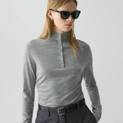 Shirred Henley Sweater in Regal Wool