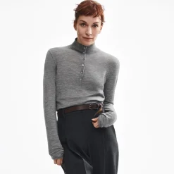 Shirred Henley Sweater in Regal Wool