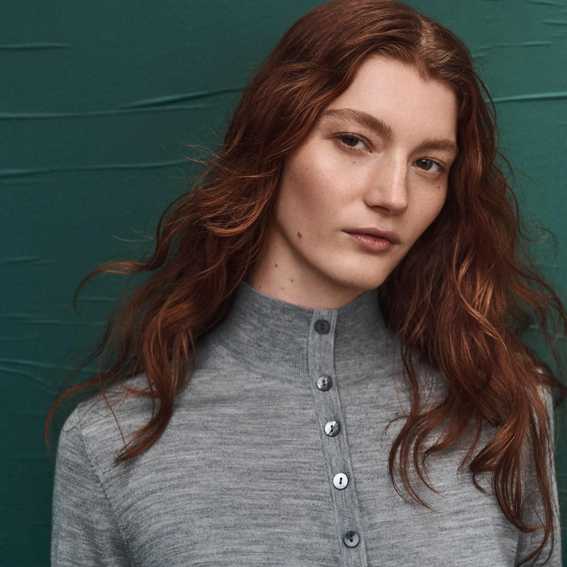 Shirred Henley Sweater in Regal Wool
