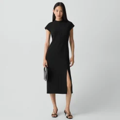 Short-Sleeve Midi Dress in Admiral Crepe