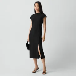 Short-Sleeve Midi Dress in Admiral Crepe