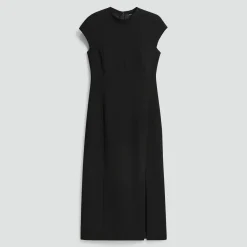Short-Sleeve Midi Dress in Admiral Crepe