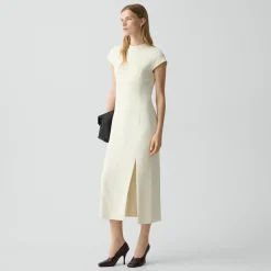 Short-Sleeve Midi Dress in Admiral Crepe