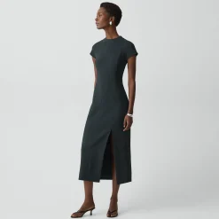 Short-Sleeve Midi Dress in Admiral Crepe