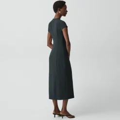 Short-Sleeve Midi Dress in Admiral Crepe