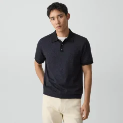Short-Sleeve Polo Shirt in Silk Linen