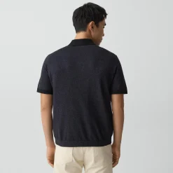 Short-Sleeve Polo Shirt in Silk Linen