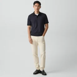 Short-Sleeve Polo Shirt in Silk Linen