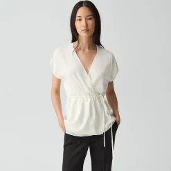 Short-Sleeve Wrap Top in Silk Georgette