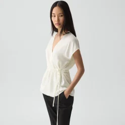 Short-Sleeve Wrap Top in Silk Georgette