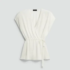 Short-Sleeve Wrap Top in Silk Georgette