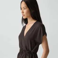 Short-Sleeve Wrap Top in Silk Georgette