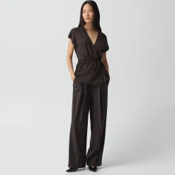 Short-Sleeve Wrap Top in Silk Georgette