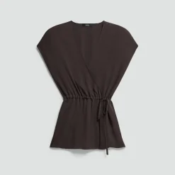 Short-Sleeve Wrap Top in Silk Georgette