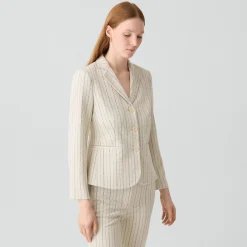 Shrunken Three-Button Blazer in Striped Crepe Jersey