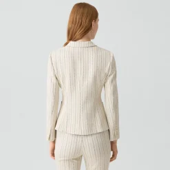 Shrunken Three-Button Blazer in Striped Crepe Jersey