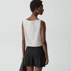 Sleeveless Boatneck Top in Textured Linen