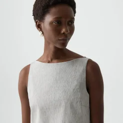 Sleeveless Boatneck Top in Textured Linen