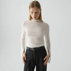 Slit Sleeve Turtleneck Sweater in Wool-Viscose