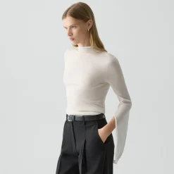 Slit Sleeve Turtleneck Sweater in Wool-Viscose
