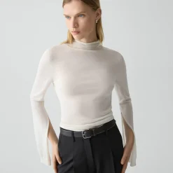 Slit Sleeve Turtleneck Sweater in Wool-Viscose