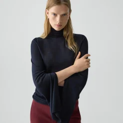 Slit Sleeve Turtleneck Sweater in Wool-Viscose