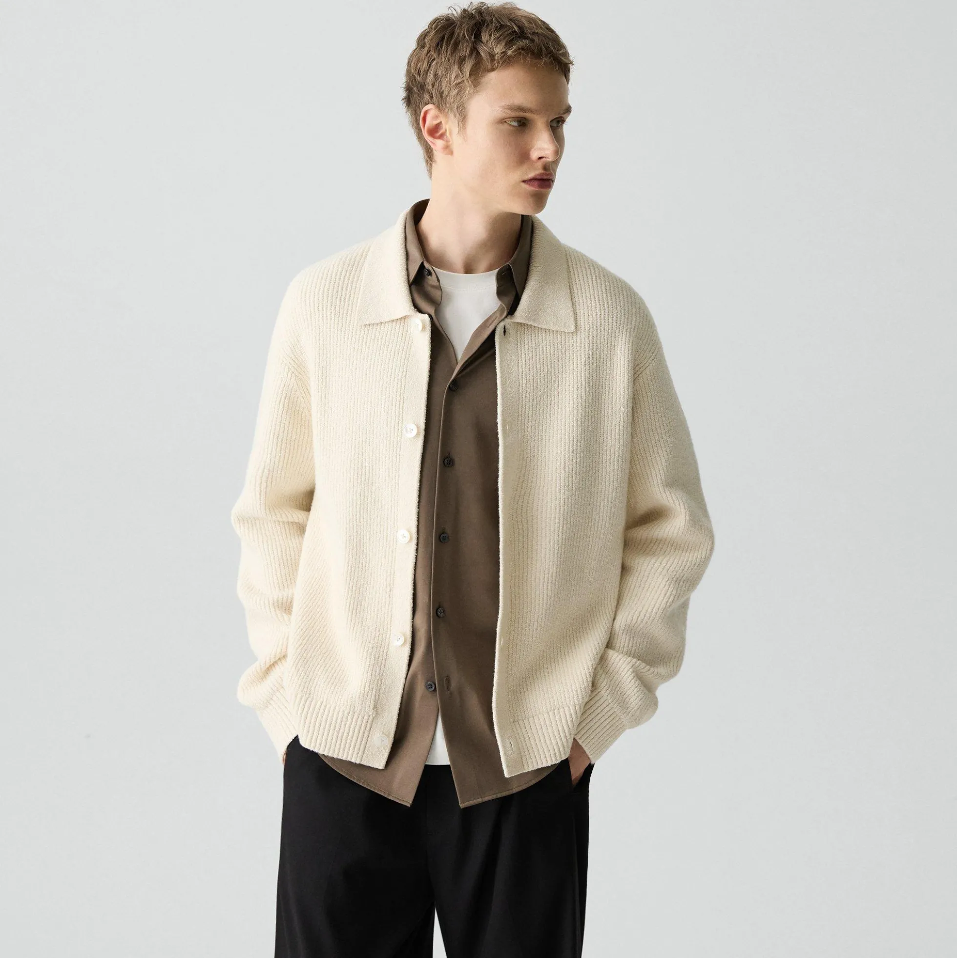 Textured Cardigan in Cotton Silk Slub