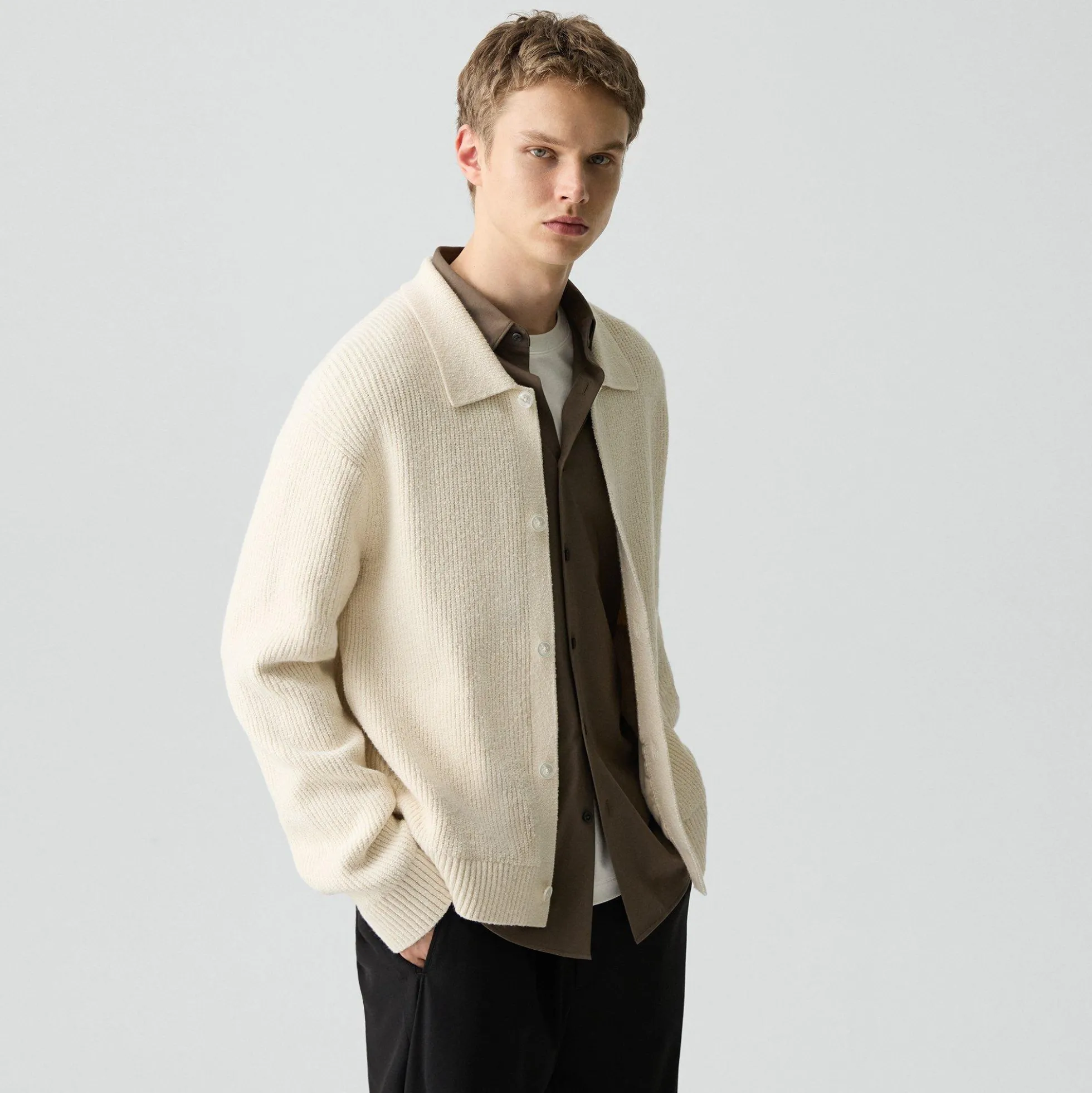 Textured Cardigan in Cotton Silk Slub