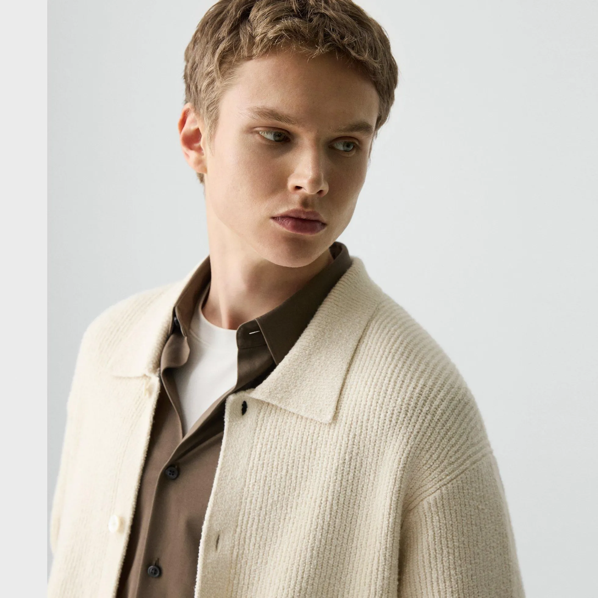 Textured Cardigan in Cotton Silk Slub