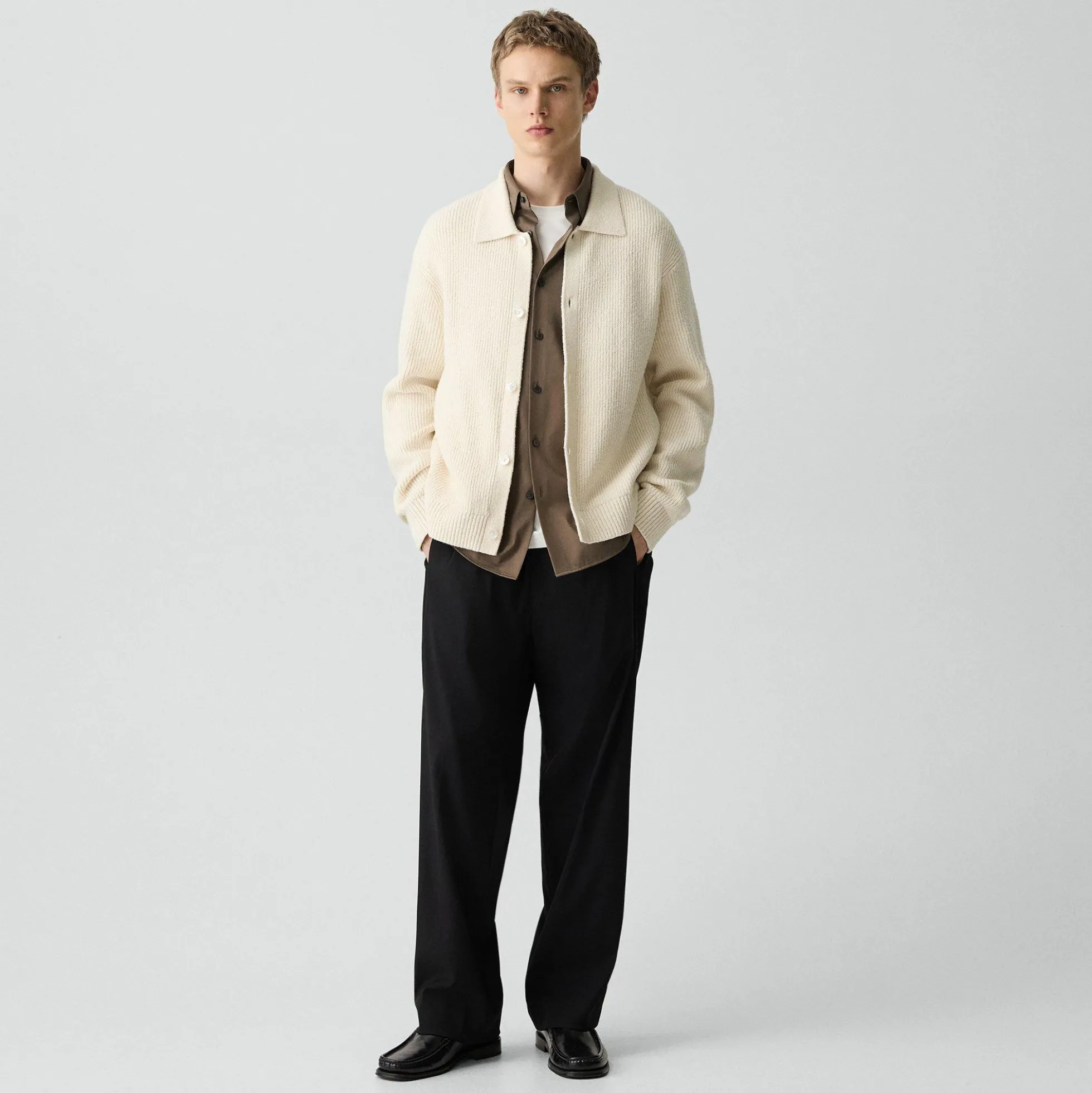Textured Cardigan in Cotton Silk Slub