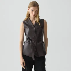 Tie Waist Vest in Sleek Leather