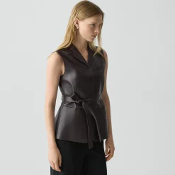 Tie Waist Vest in Sleek Leather