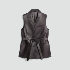 Tie Waist Vest in Sleek Leather